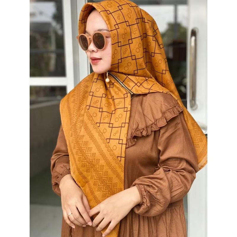 Jilbab Segiempat Voal Motif Instan Resleting Dagu Hijab Zipper Motif Segiempat Instan Lembut Nyaman Kerudung Printing Muslim Santai Harian 6