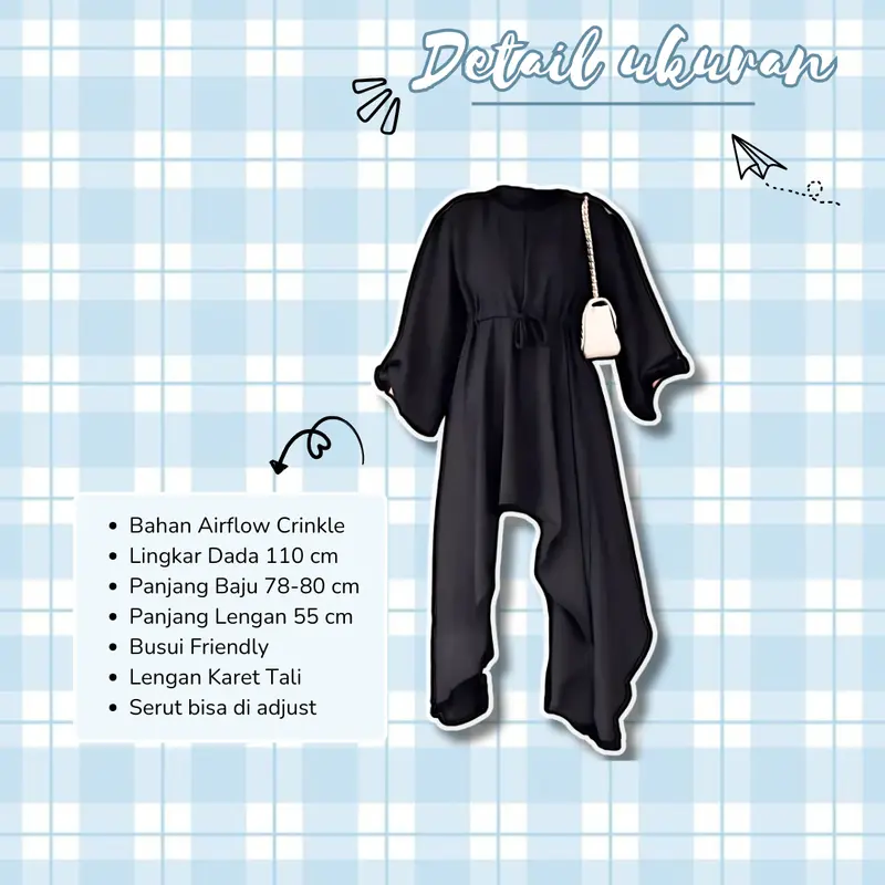 Setelan Wanita Remaja Dewasa 3IN1 Kekinian Tunic hitam, Rok, Pasmina cream Ootd Lebaran kondangan hangout terbatu-Set AB87 2