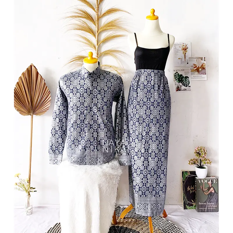NAYANIKA BATIK - Batik Couple NAYRA LAKSMI Kemeja Lengan Panjang M L XL Mix Rok Prodo Songket - Baju Couple Pasangan Modern Kekinian - Bawahan Batik Wanita Rok Span Karet Pinggang - OOTD Kondangan Kekinian 4