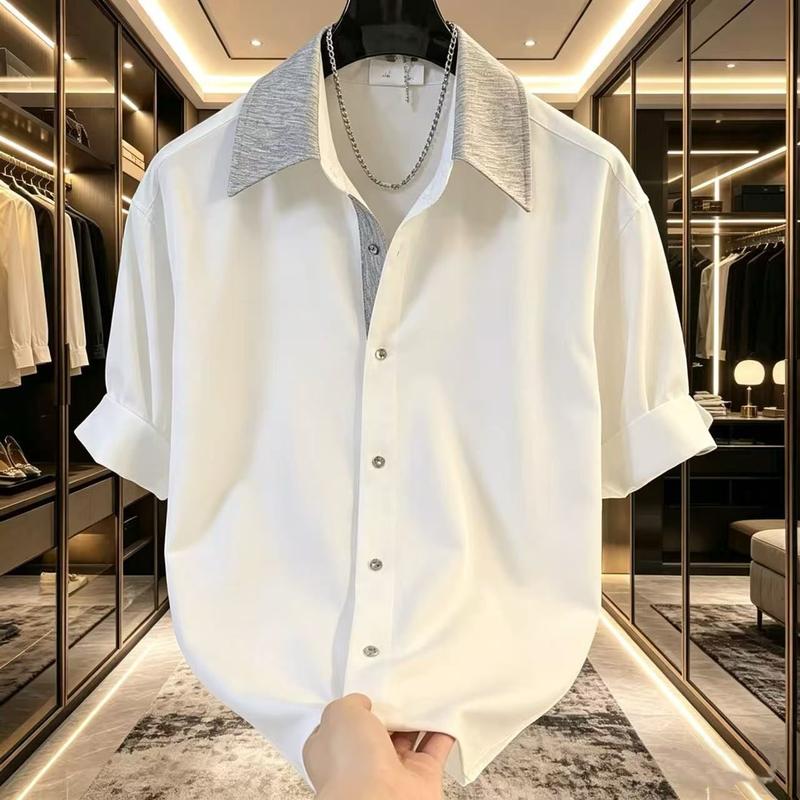 Áo sơ mi nam tay lỡ phối màu tương phản, dáng rộng cao cấp, phong cách casual cá tính, dễ phối đồ, mẫu mới mùa hè.