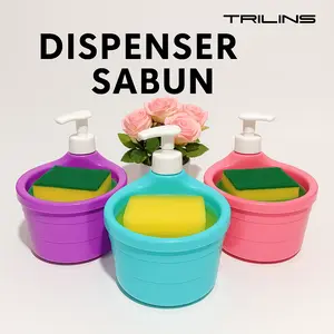 Tempat Sabun Bulat 1000ml + Spons Cuci Piring (2in1) Dispenser Sabun Cair Botol Soap Pump Wadah Sunlight Viral MR.DIY Unik Berkualitas Serbaguna Viral