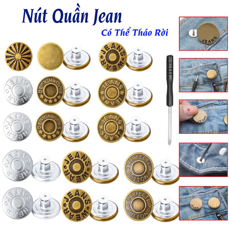 [Hộp 40 Cúc Tặng Kèm Tô Vít] Bộ 40 Cúc Quần Jean Bằng Kim Loại Có Thể Tháo Rời Đường Kính 17mm, Thiết Kế Mosaic Dành Cho Quần Jean Giày Mũ Áo Sơ Mi