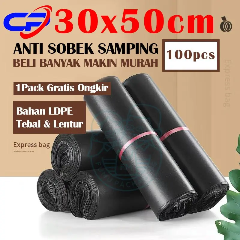 Plastik Polymailer Olshop / Plastik Packing Hitam  EKONOMIS D 30x50cm Isi 100pcs Lem Kuat Anti Plong grosir Termurah 0