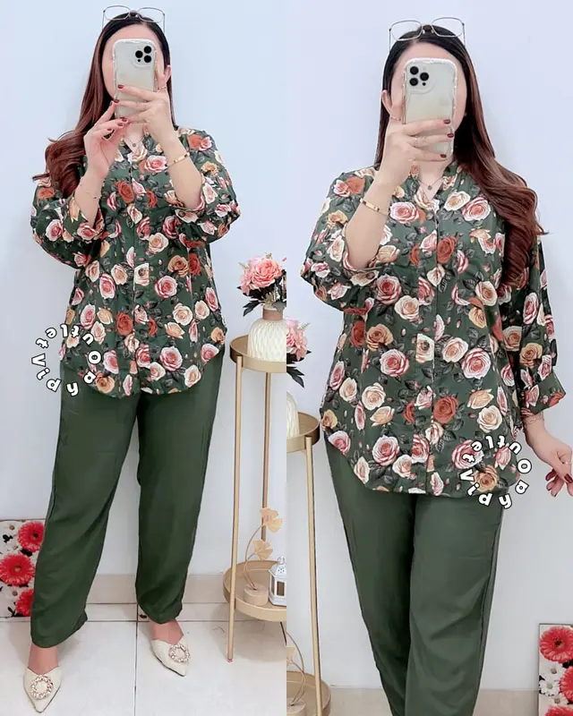 VIDYA - Setelan Amanda 3970 - Set Wanita - Bawahan Polos - Atasan Kerah Sanghai 3