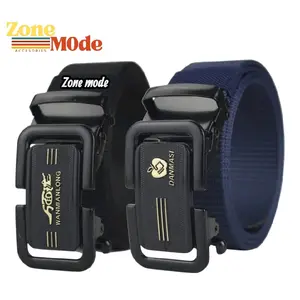 Zone Mode Ikat Pinggang pria dan wanita dewasa  Sabuk remaja pria waniat Gesper Tali Kanvas Kepala Besi Hitam Elegan  real otomatis & Kuat untuk Pria dan Wanita Desain Tank Motif Kustom