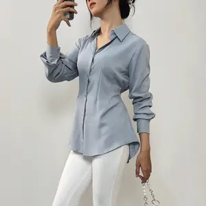 Kemeja Wanita Kantoran Polos Kekinian Bahan Shakila Jumbo Atasan Lengan Panjang Muslim