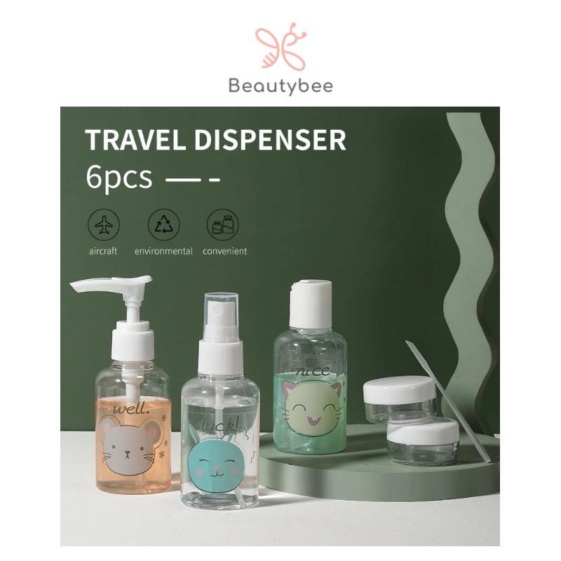 BOTOL TRAVEL SET + TEMPAT CREAM MOTIF CAT ISI 6 + POUCH (SY1039) 6