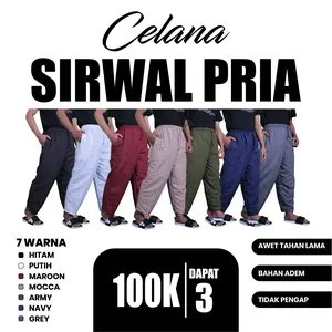 PROMO 100 DAPAT 3PCS Celana Panjang Pria Sirwal Pangsi Komprang Muslim Casual Dewasa Remaja Polos Kantong Saku Kiri Kanan Kekinian Bahan Katun