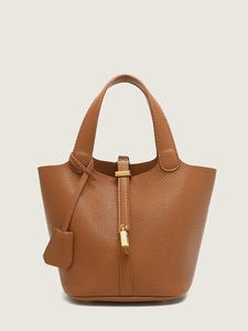 Bolsa tipo cubo de cuero sintético para mujer, bolso pequeño de PU a la moda, bolso de mano para niña estilo cestas de verduras, bolsa tote con asa superior retro, adecuada para el trabajo, fiestas, viajes
