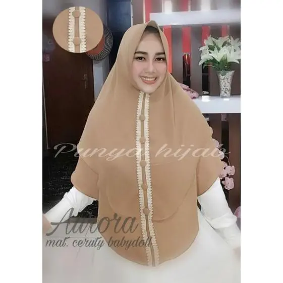 Khimar 2 layer jumbo syar'i renda kancing jilbab instan ceruty babydoll Ceruti Kerudung Syari Muslim