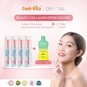 [LIVE - 80+1] 80 Tablet (4 Tube) Coolvita Collagen Effervescent (1 Tube @20 Tablet) + 1 Pouch Minuman Buah dan Sayuran | Mengandung 500mg Fish Collagen dan 100mg Vit C per Tube | Membantu Menjaga Kesehatan Kulit