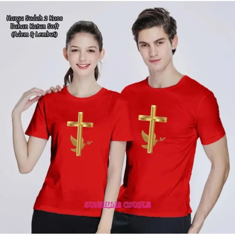 (HARGA 2 BAJU) KAOS COUPLE GOLD SALIB LENGAN PENDEK UK.M-XXL EDISI PASKAH / NATAL / KAOS COUPLE / KAOS KEMBARAN / KAOS PASANGAN / KAOS LENGAN PENDEK / BAJU COUPLEAN / KATUN SOFT / T-SHIRT 0