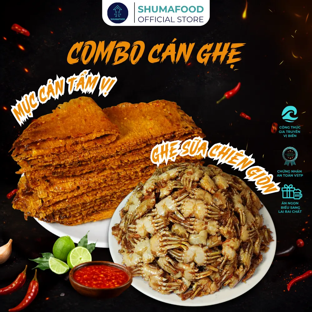 [100 xuất mua 1 tặng 1] Mua 150g khô mực cán nguyên miếng tặng 160g ghẹ sữa chiên giòn Shumafood Snack Ăn Vặt