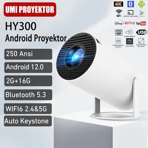 UMI Proyektor HY300 4K Android 12.0 Bluetooth Smart Proyektor 250ANSI 2.4+5G Wifi 6 Auto Keystone