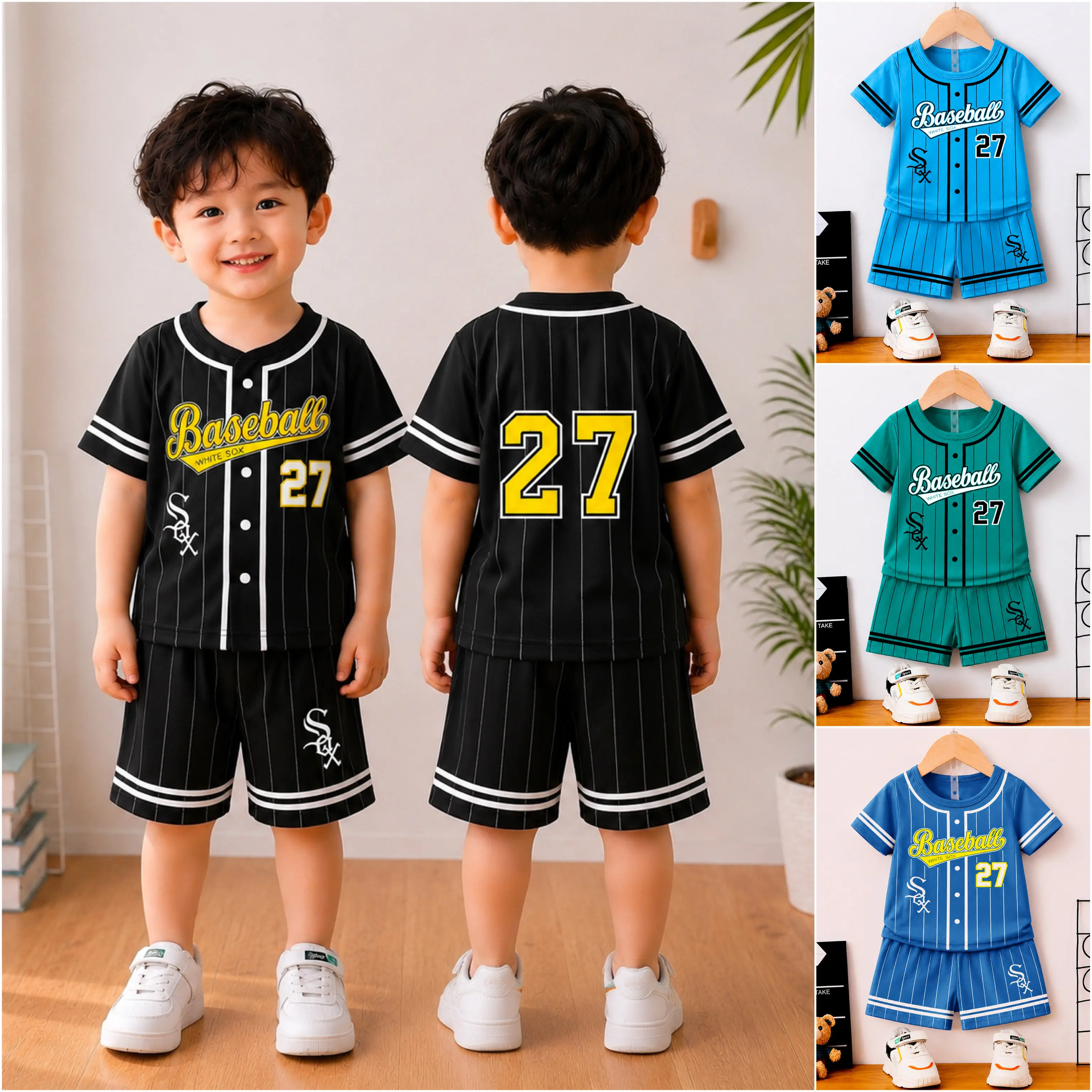 Setelan Baju Anak Laki Laki Pakaian Oblong Lengan Pendek Cowok Umur 1-5 Tahun Fashion Katun Nyaman untuk Semua Musim