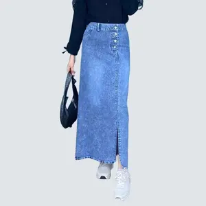 Rok Jeans Panjang Rebecca Highwaist untuk Wanita - Celana Dewasa Kancing Samping