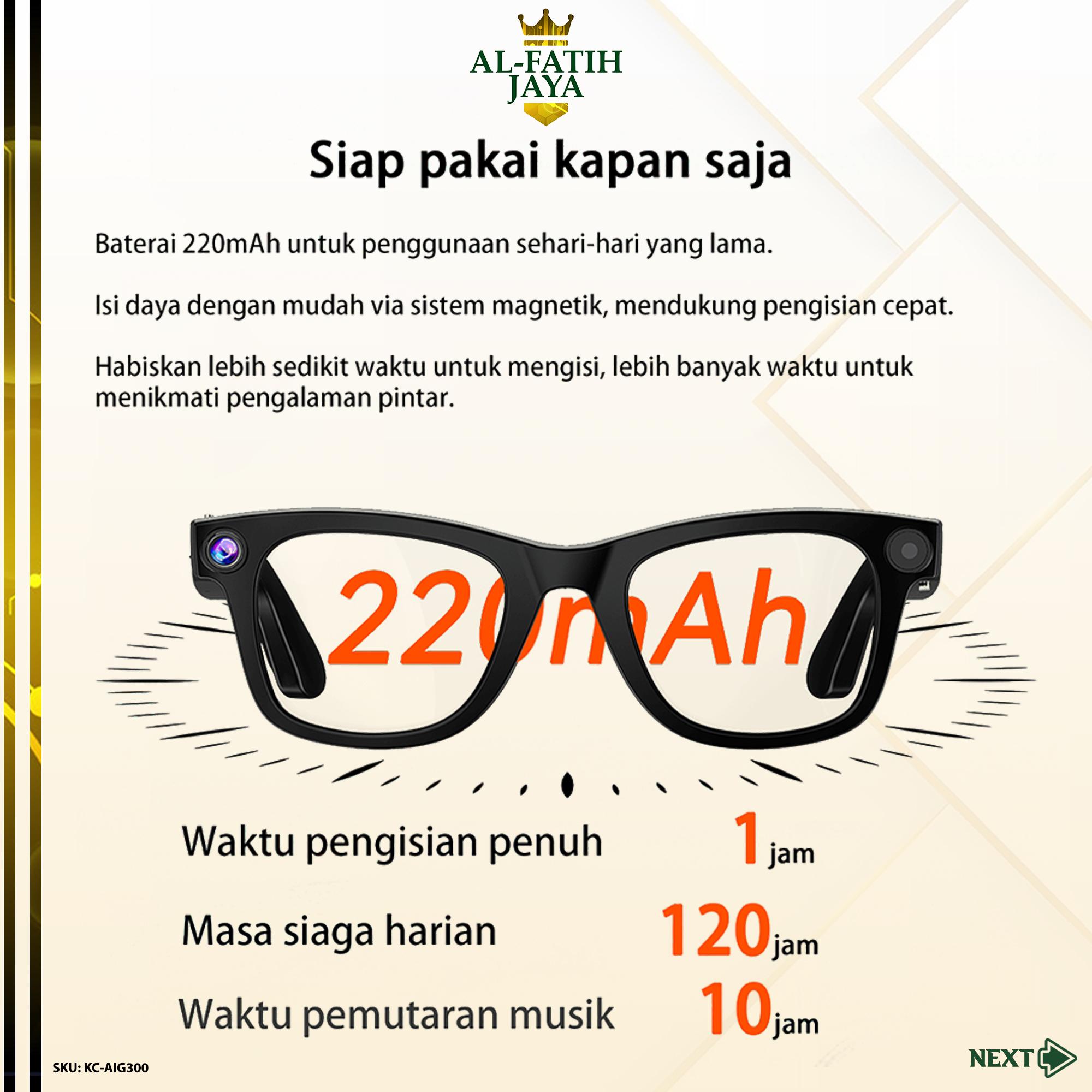 G300 AI Intelligent Glasses Kacamata Cerdas Kamera 800W Pixel HD Video Recording Voice Call Bluetooth AI Translation Penerjemah Langsung Gaya Modern Paling Canggih