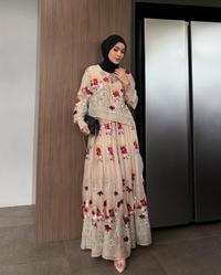 Gambar GONEGANI OFFICIAL - Dress Wanita Motif Bunga Bahan Organza Tissue Floral Embroidery Halwa Dress - Mocca dari gonegani_NEW Kota Bandung 4 Tokopedia