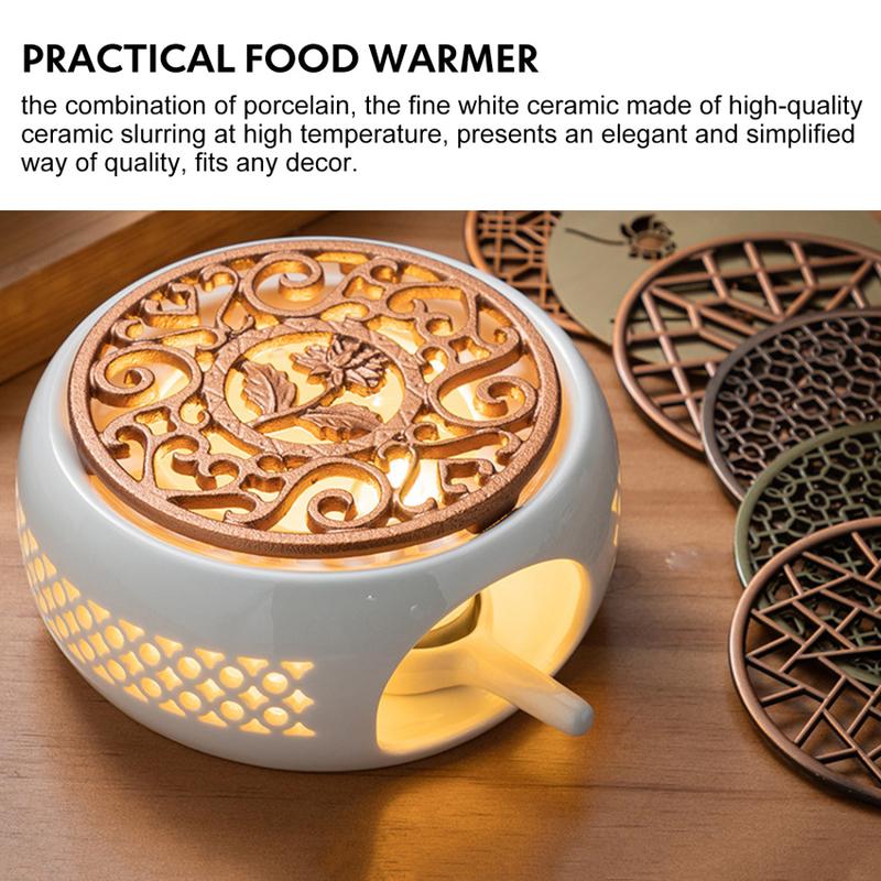 Product Introduction of Teapot Warmer Porcelain Tea Light Heater Tea Light Oven Without Electricity Candles Heating Oven White Teapot Heater Winter Tea Warmer for Home Tea House (with Spoon + Lid) 8