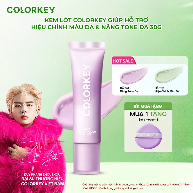 Kem Lót COLORKEY Giúp Hỗ Trợ Hiệu Chỉnh Màu Da & Nâng Tone Da Mỏng Nhẹ Không Bí Da 30g
