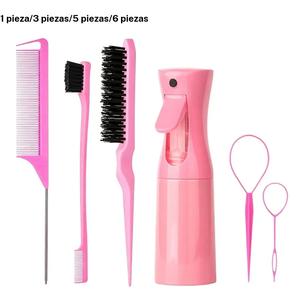 Kit de peinado 6/5/3/1 incluye peine fino, peine borde, atomizador y herramientas para ligar, ideal para cabello liso, trenzas, coletas, peluca y cuidado diario.