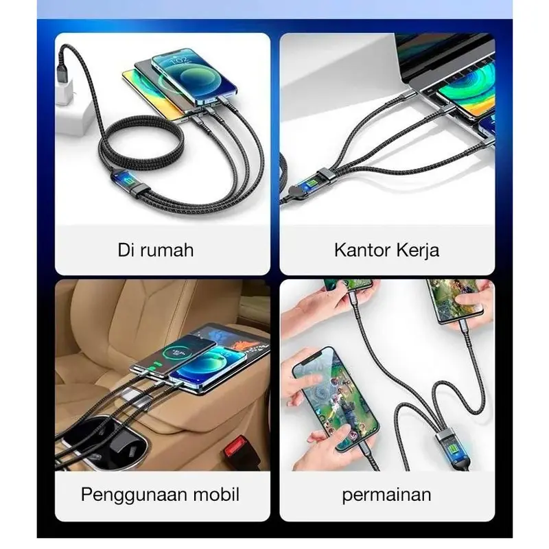 Kabel Data 3in1 Fast Charging 100W USB Micro, Type C, Lightning Best Quality Cable 4