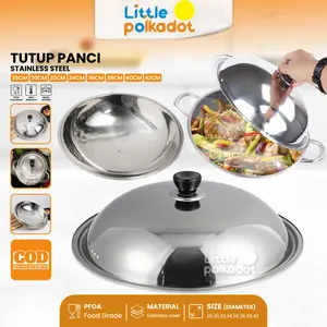 Littlepolkadot Tutup Panci Stainless 304 28cm-32cm Berbagai Ukuran Wajan Kuali Wok Multifungsi Baskom Penggorengan Tutup wajan jumbo Tutup wajan stainless steel Stainless Tutup Anti Panas Penggorengan Kombinasi Tutup Panci Wajan Kuali Fry Pan Wok Pan