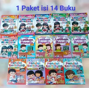 1 Paket Lengkap isi 14 Buku Lancar Membaca, Latihan Menulis,Pandai Berhitung