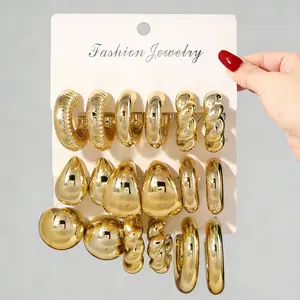 New European American Personality Gold Exaggerated CCB Earring Set 9-Pair High-end Creative Double Layer Earring Set