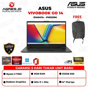 ASUS VIVOBOOK GO 14 E1404FA RYZEN 3 7320 RAM 8GB SSD 512GB WIN 11+OHS+M365B 14" FHD VIPS