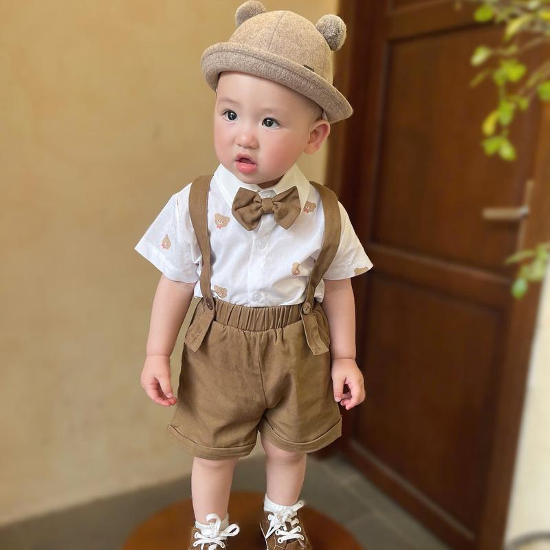 Set yếm Công Tử họa tiết gấu Thôi Nôi Fbaby Đi Chơi Dự Tiệc Aó Chất Liệu Thô Đũi Phối Quần Kaki Cho Bé Trai 6-17kg