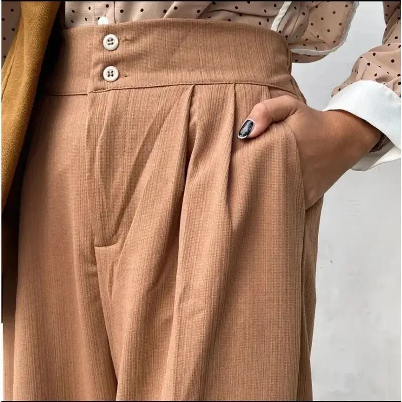 ￼Jennie Knit Pants Celana Kulot Highwaist Knit Kancing Wanita Panjang 1