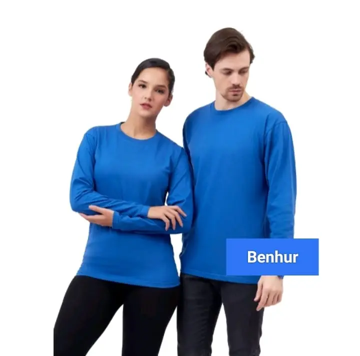Kaos Polos Lengan Panjang Warna Biru Benhur - Kaos Oblong Panjang UNISEX