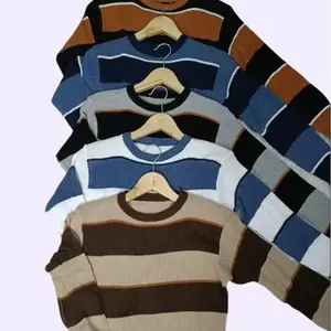 (PAKET HEMAT 80RB 2 PCS) Ladies'za Atasan - Sweater Rajut Strip Atasan Wanita