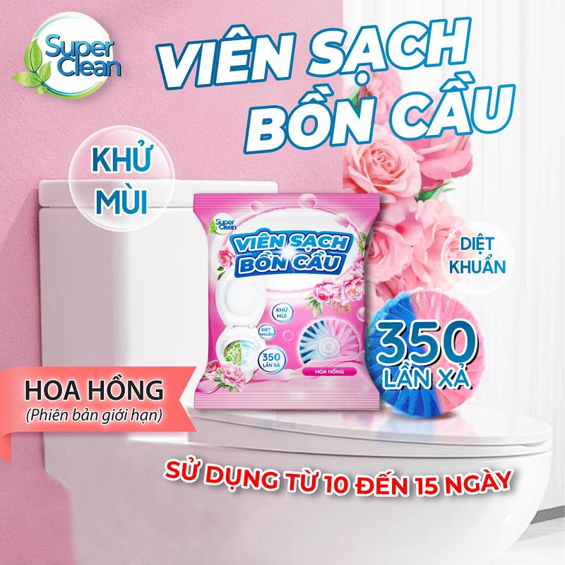[ĐỘC QUYỀN] Combo 12 viên sạch bồn cầu Hoa Hồng Super Clean- Khử Mùi Hôi. Tiêu Diệt Vi Khuẩn Làm Sạch bom tẩy bồn cầu viên  thông viên  xả viên  đặc viên/bom  vệ nước  xả