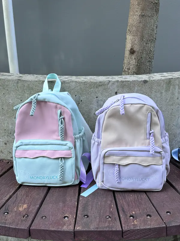 【Ready】Tas sekolah kecil Macaron, segar dan serbaguna, ransel kecil warna kontras, ransel tamasya sekolah Backpack Wanita 6
