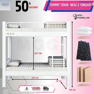 MGG Furniture Ranjang Susun Besi 2 Tingkat 90x200 CM Kuat & Kokoh dengan Garansi 1 Tahun & Packing Aman untuk Kenyamanan Anda