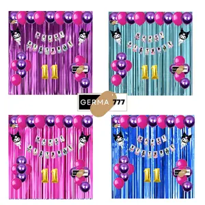 Paket Set Dekorasi Banner Happy Birthday Kuromi Balon Latex Ungu Pink Ulang Tahun Anak