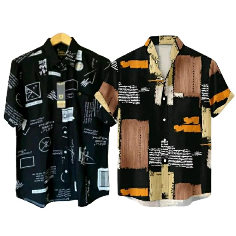 paket kemeja motif 2pcs baju atasan pria lengan pendek santai dan formal bahan katun adem 0