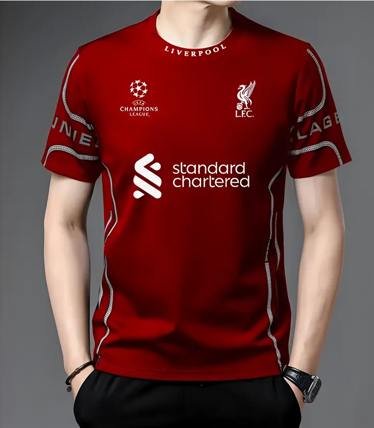 2025 new model: Liverpool jersey LFC quick drying ultra-fine fiber men's and women's short sleeved sportswear comfortable wine red suitable for men's and women's sportswear breathable quick drying