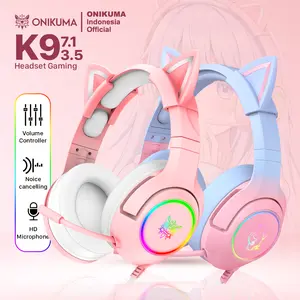 HEADSET GAMING ONIKUMA K9 7.1 ALL SURROUND SOUND-HEADSET GAMING CUTE-HEADSET KUCING-HEADSET GAMING-GAMING GEAR Headphone Earphones Pc Led