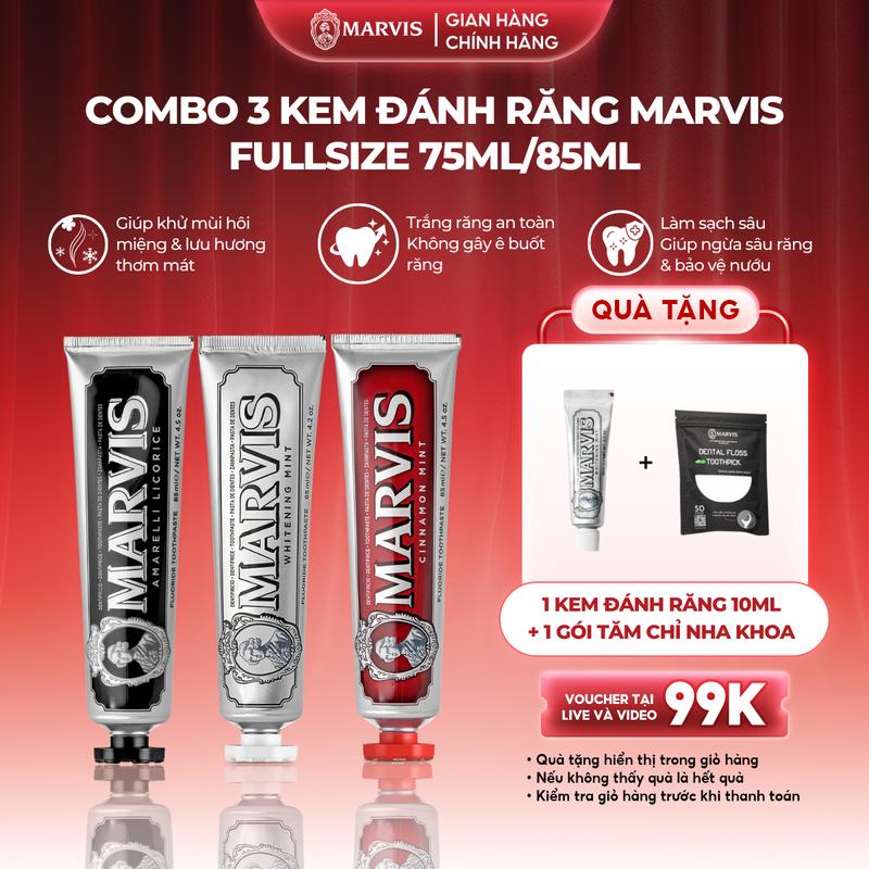   Mua 3 Tặng 1  Combo 3 Tuýp Kem Đánh Răng Marvis Fullsize  IH  