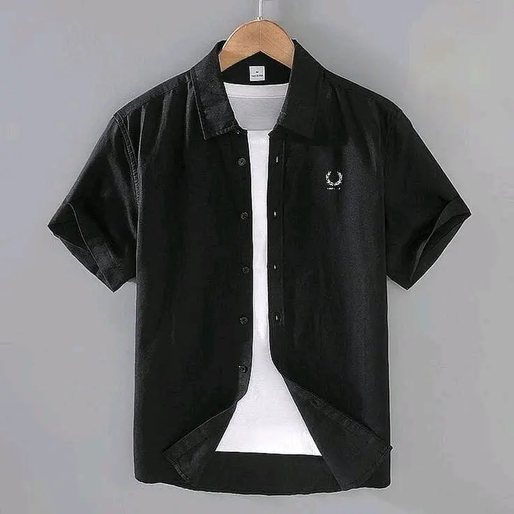 lengan pendek casual kemeja polos f.p.e.r.r.y Katun Pria Formal tactial 1