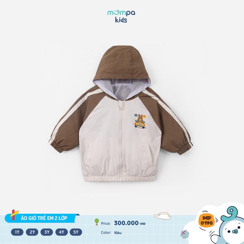 CFV Áo khoác gió có mũ cho bé Mompa 1 đến 5 tuổi vải gió 2 lớp chống bụi bẩn kháng khuẩn vải lót lưới MP 0190+0191+0192+0261 M25 DQ