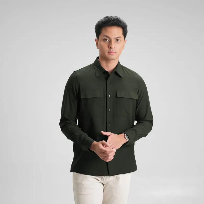 CUTOFF Hudson Double Pocket Workshirt Kemeja Kerja Oxford Polos Pria Panjang 1
