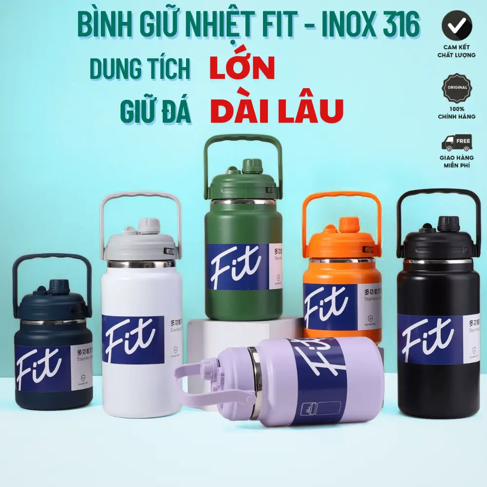 Bình Giữ Nhiệt FIT INOX 316 DUNG TÍCH 2500ml/2000ml/1500ml - Miệng Rộng, Ống Hút, Đầu Rót, Tay Cầm Tiện Lợi