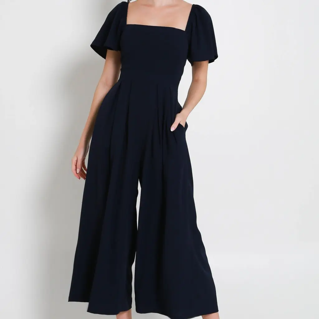 [SLEEVED] Lazie Pleated Jumpsuit (Navy)