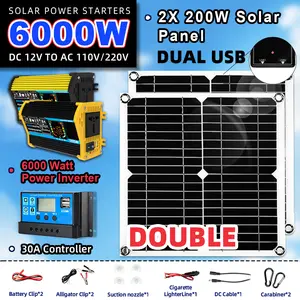 Solar System 2X200w Solar Panel Kit With Battery And Inverter 6000w 12v To 220v/110v Camping power bank photovoltaic kit for car