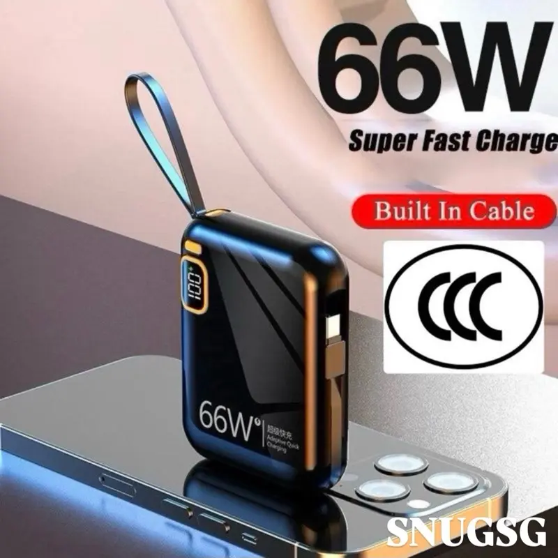 [3 CCC] B-PW1SNUGSG 66W Super Fast Charging 10000mAh Large Capacity Power Bank Portable Charger with Built-in Cable & PD3.0 Technology
