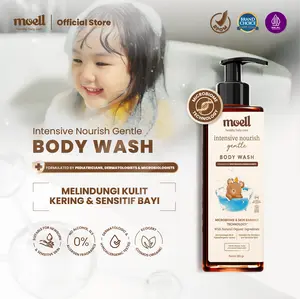 Moell Intensive Nourish Gentle Body Wash Bayi Anak 185gr Kulit Kering dan Sensitif - Sabun Mandi Tanpa SLS & Alkohol - Kulit Sensitif dan Kering - Sabun Mandi Bayi Newborn Formulasi Dokter - Skincare Bayi - Skincare Anak